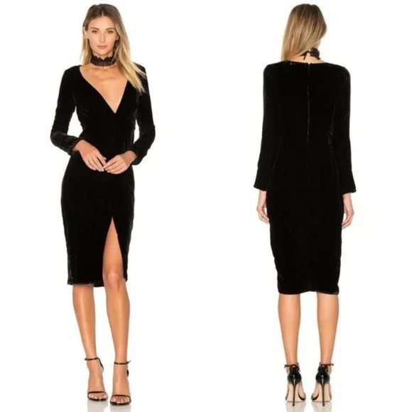 For Love And Lemons Dresses & Skirts - For Love & Lemons Collette Midi Velvet Black V-neck Elegant Dress
